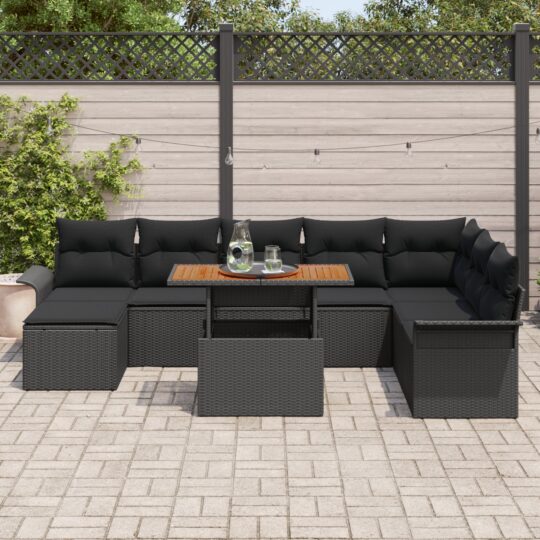 3358109 3 Set de canapele pentru grădină 9 pcs Negru Rattan poli 3358109 3