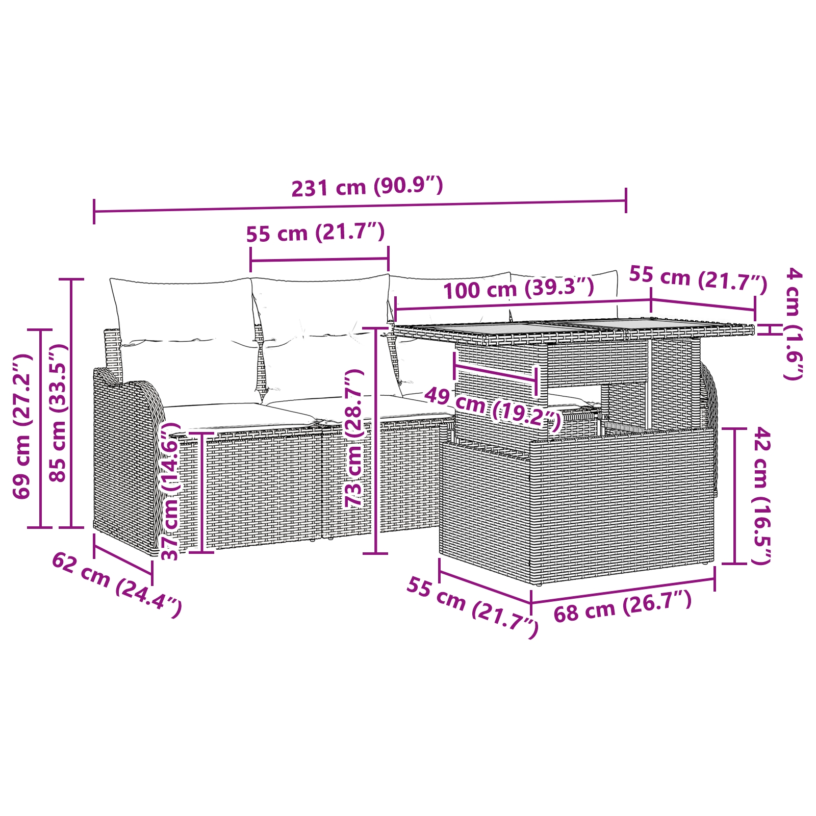 3358127 13 Set de canapele pentru grădină 5 pcs Gri Rattan poli Set de canapele pentru grădină 5 pcs Gri Rattan poli - imagine 13