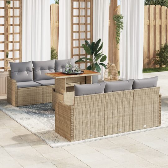 Set de canapele pentru grădină 7 pcs Bej Rattan poli