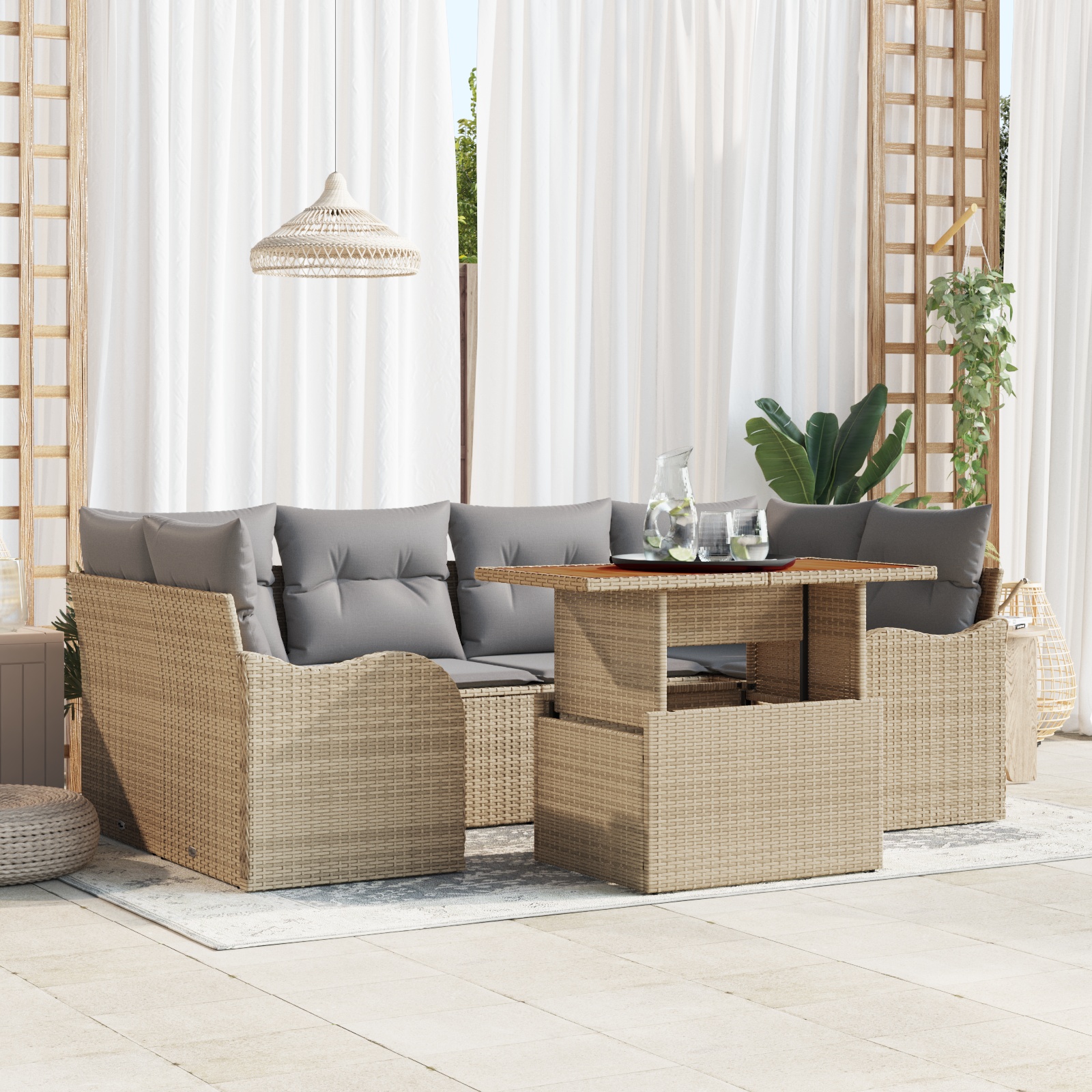 3358149 1 Set de canapele pentru grădină 7 pcs Bej Rattan poli Set de canapele pentru grădină 7 pcs Bej Rattan poli