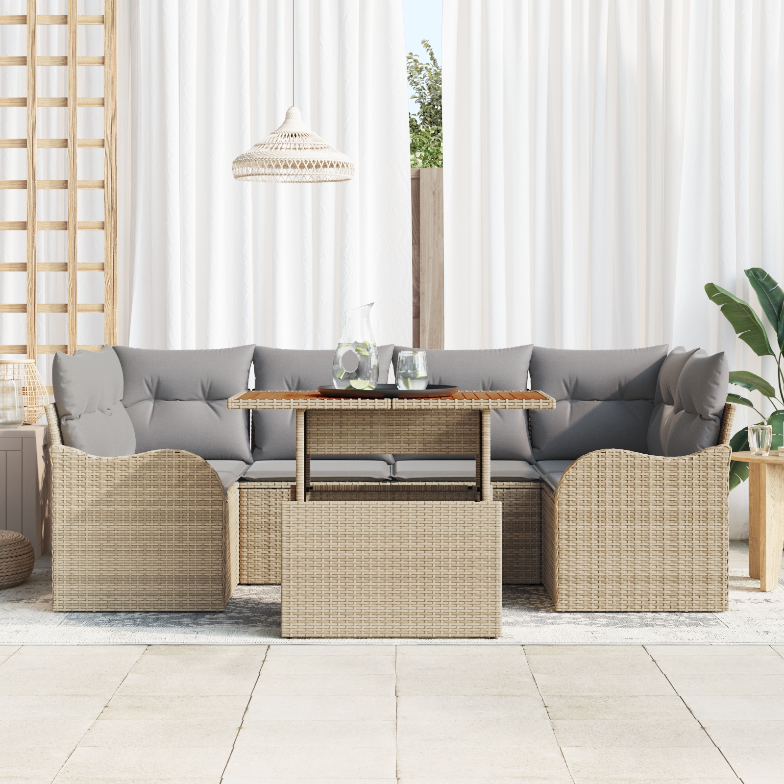 3358149 3 Set de canapele pentru grădină 7 pcs Bej Rattan poli Set de canapele pentru grădină 7 pcs Bej Rattan poli - imagine 3