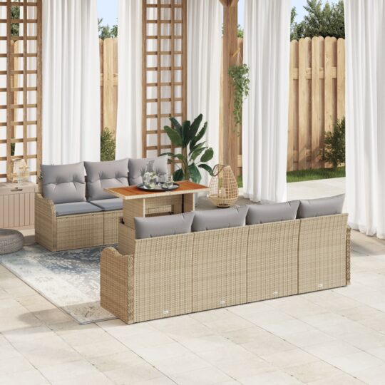 Set de canapele pentru grădină 8 pcs Bej Rattan poli