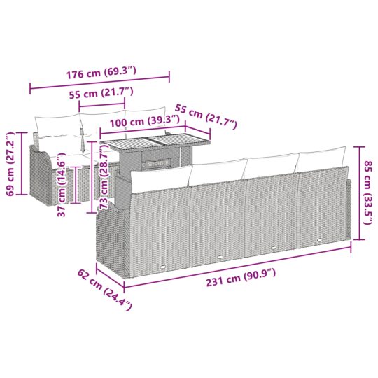 3358157 13 Set de canapele pentru grădină 8 pcs Bej Rattan poli 3358157 13
