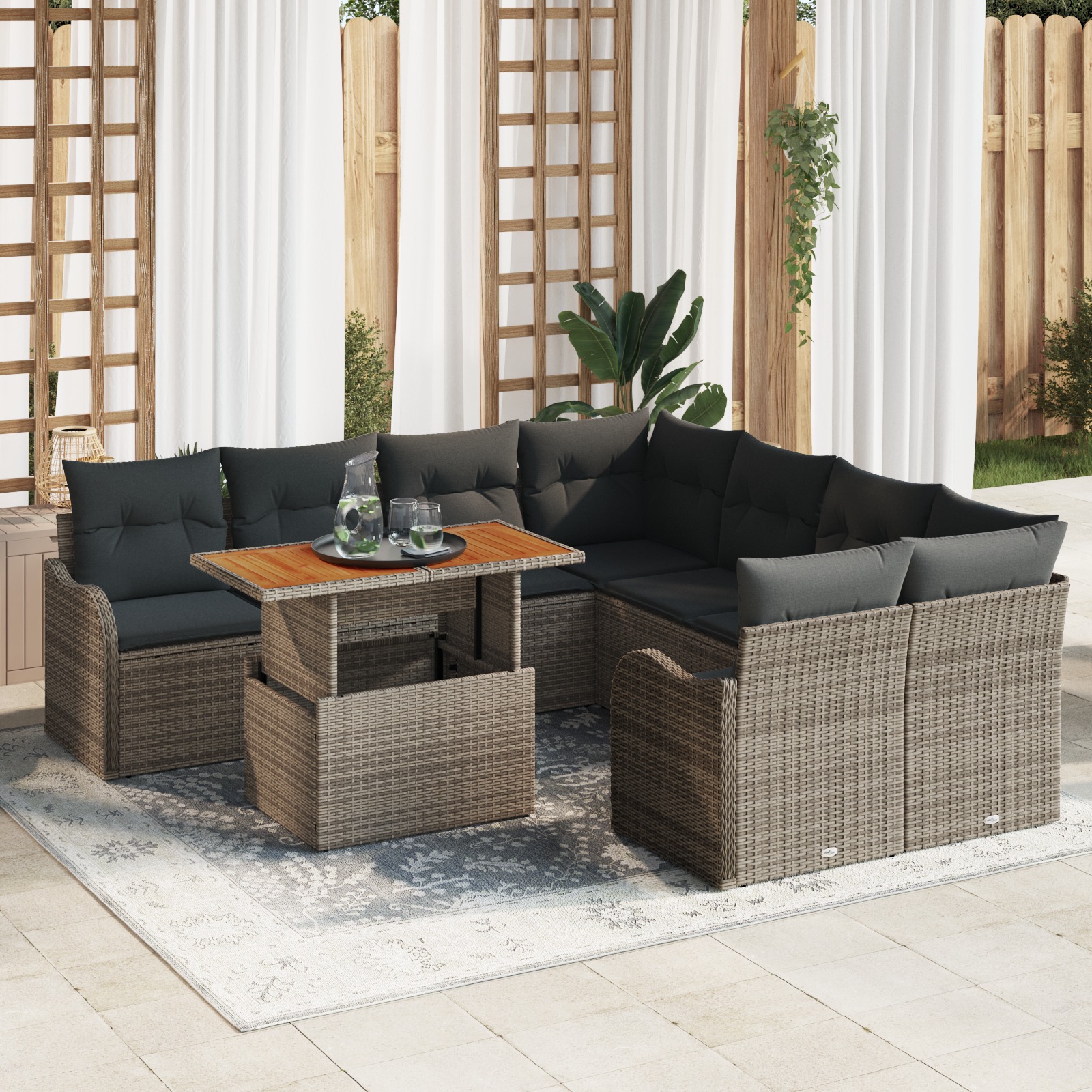 3358176 1 Set de canapele pentru grădină 9 pcs Gri Rattan poli Set de canapele pentru grădină 9 pcs Gri Rattan poli