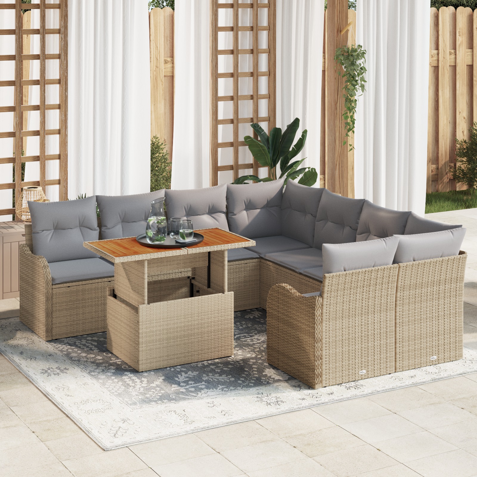 3358177 1 Set de canapele pentru grădină 9 pcs Bej Rattan poli Set de canapele pentru grădină 9 pcs Bej Rattan poli