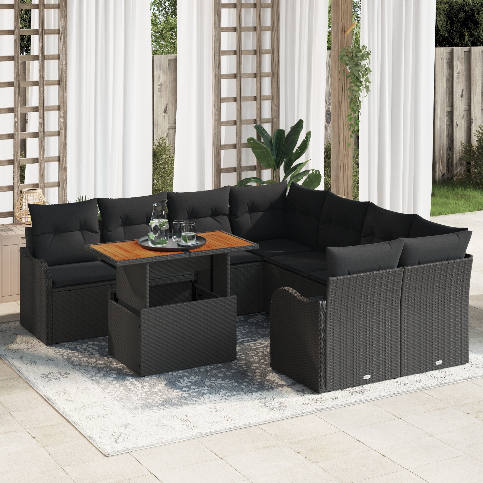 3358179 1 Set de canapele pentru grădină 9 pcs Negru Rattan poli Set de canapele pentru grădină 9 pcs Negru Rattan poli