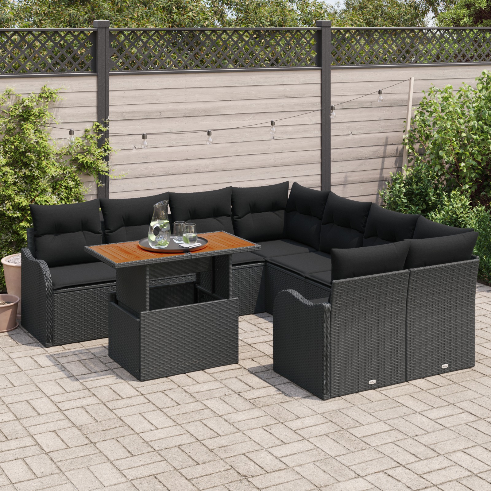 3358179 3 Set de canapele pentru grădină 9 pcs Negru Rattan poli Set de canapele pentru grădină 9 pcs Negru Rattan poli - imagine 3