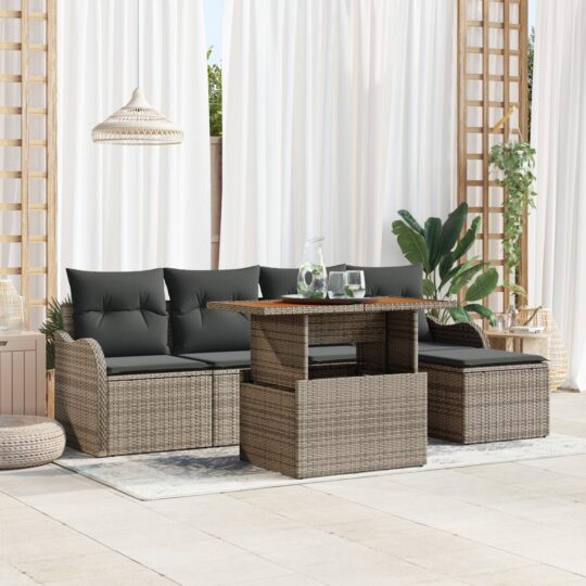 Set de canapele pentru grădină 6 pcs Gri Rattan poli