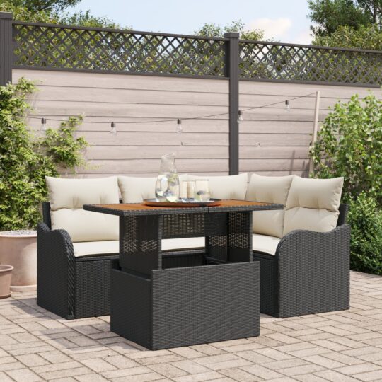 Set de canapele pentru grădină 5 pcs Negru Rattan poli