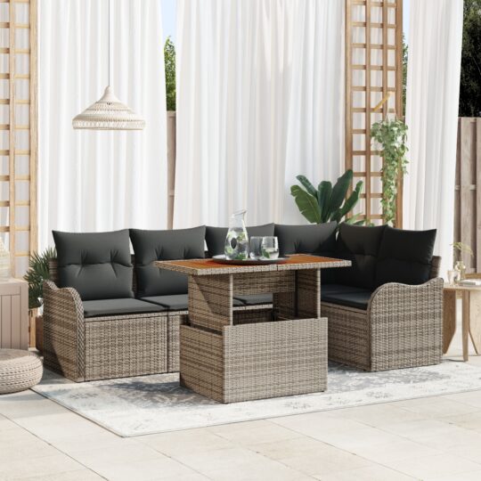 Set de canapele pentru grădină 6 pcs Gri Rattan poli