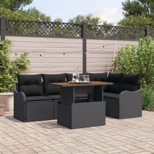 Set de canapele pentru grădină 6 pcs Negru Rattan poli
