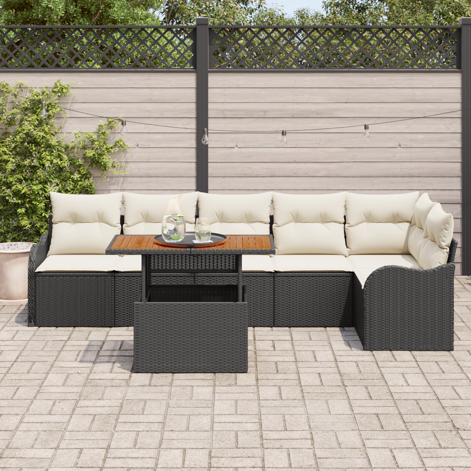 3358203 1 Set de canapele pentru grădină 7 pcs Negru Rattan poli Set de canapele pentru grădină 7 pcs Negru Rattan poli