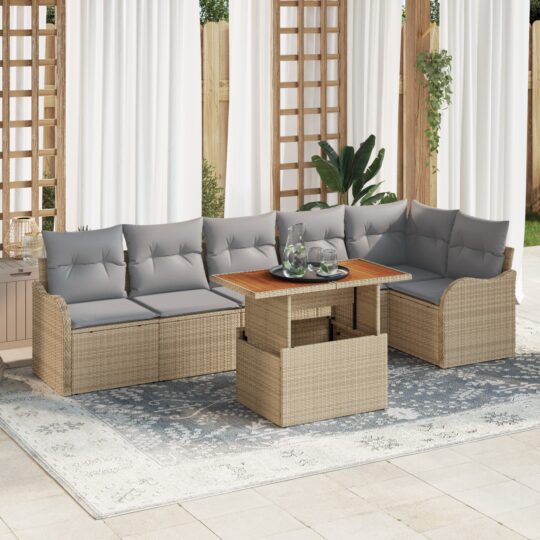 Set de canapele pentru grădină 7 pcs Bej Rattan poli