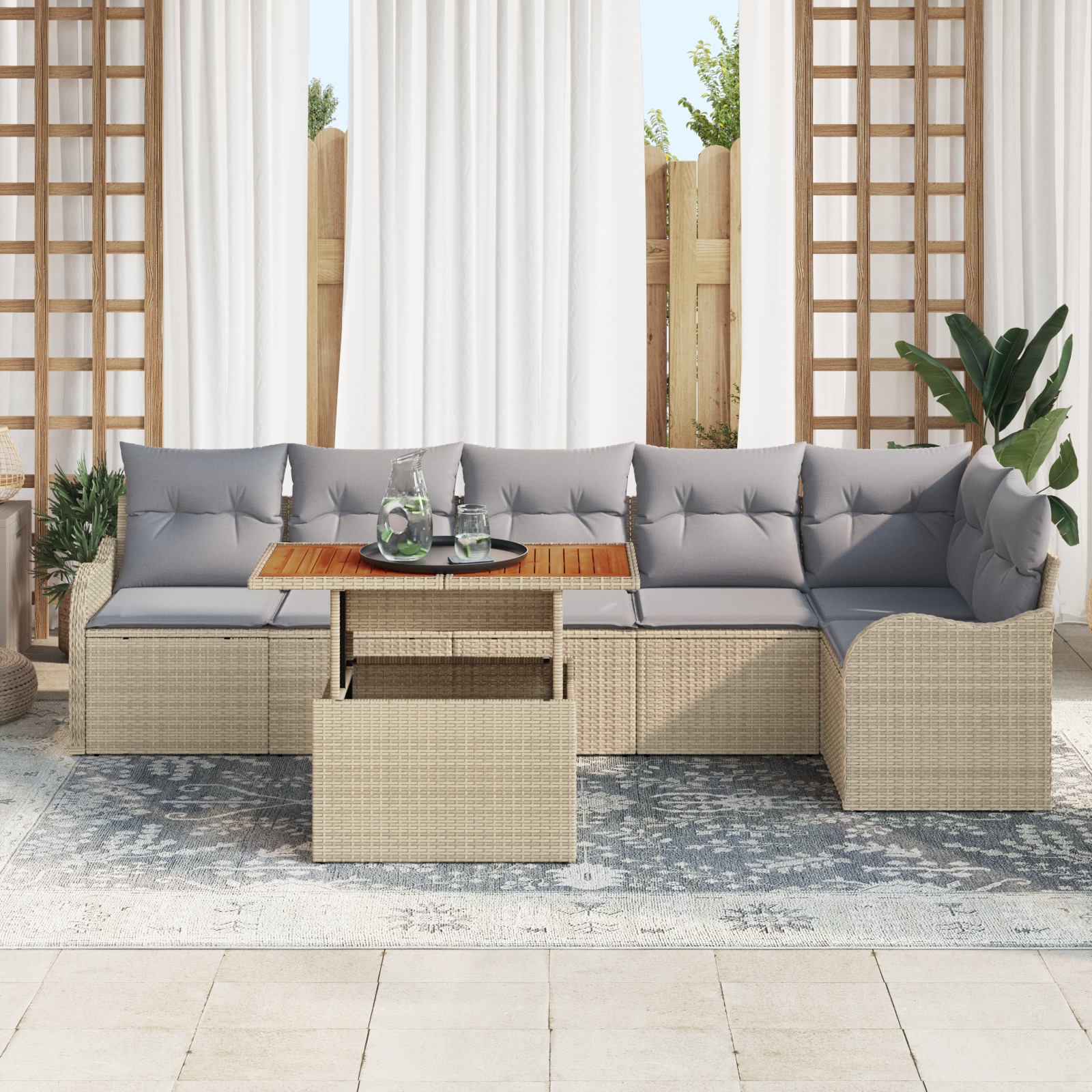 3358205 3 Set de canapele pentru grădină 7 pcs Bej Rattan poli Set de canapele pentru grădină 7 pcs Bej Rattan poli - imagine 3