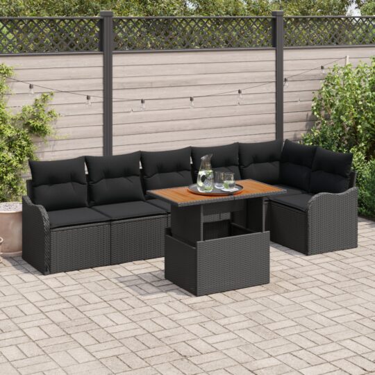 Set de canapele pentru grădină 7 pcs Negru Rattan poli