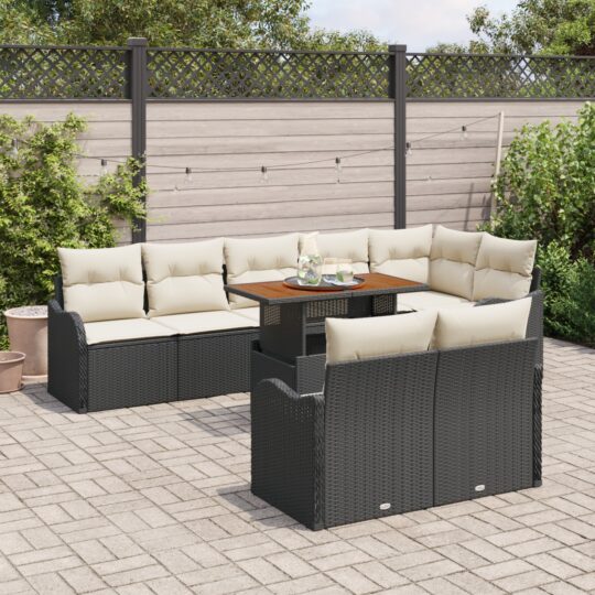 Set de canapele pentru grădină 9 pcs Negru Rattan poli