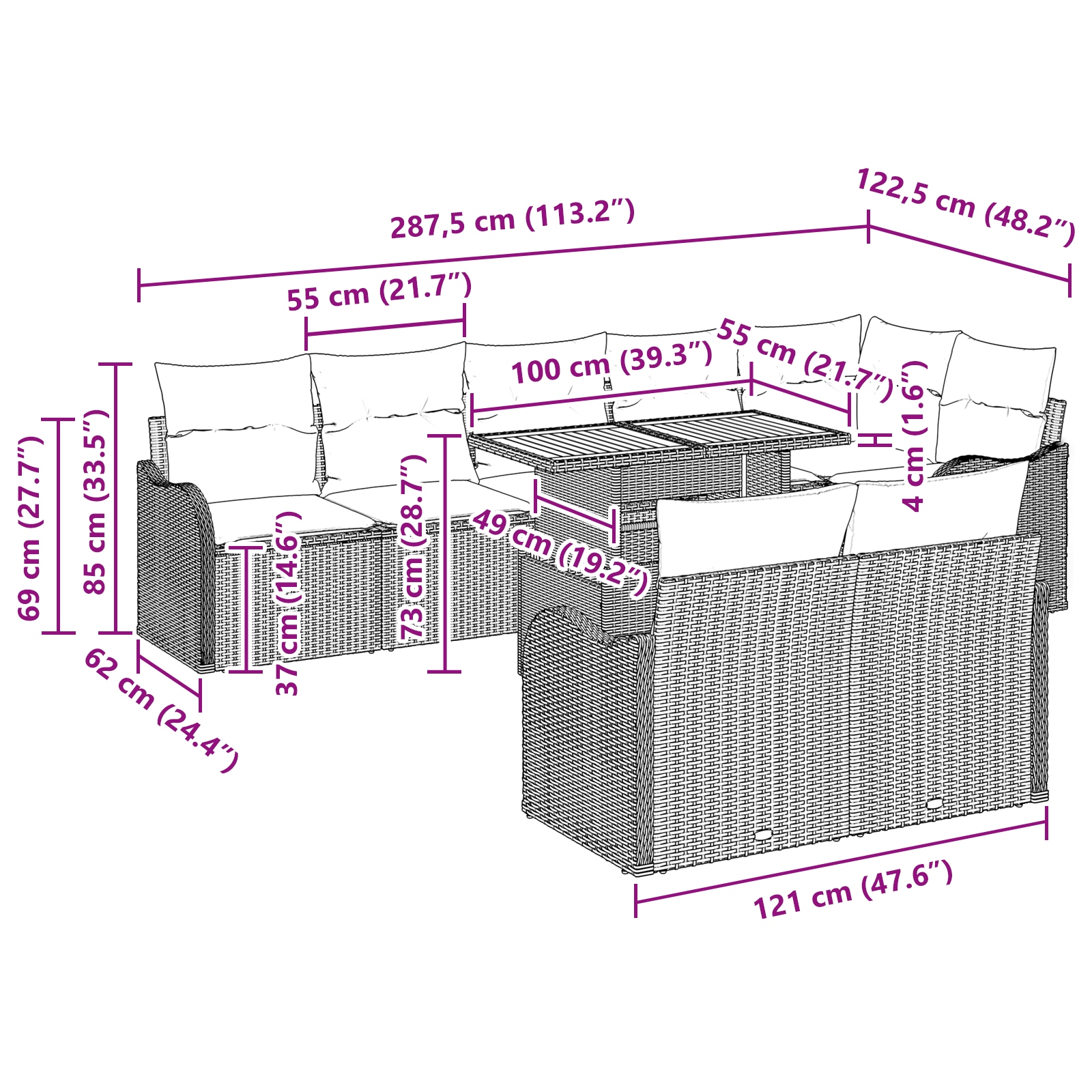 3358214 13 Set de canapele pentru grădină 9 pcs Negru Rattan poli Set de canapele pentru grădină 9 pcs Negru Rattan poli - imagine 13