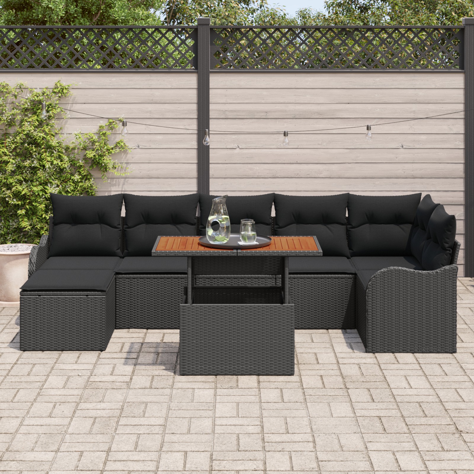 3358228 3 Set de canapele pentru grădină 8 pcs Negru Rattan poli Set de canapele pentru grădină 8 pcs Negru Rattan poli - imagine 3