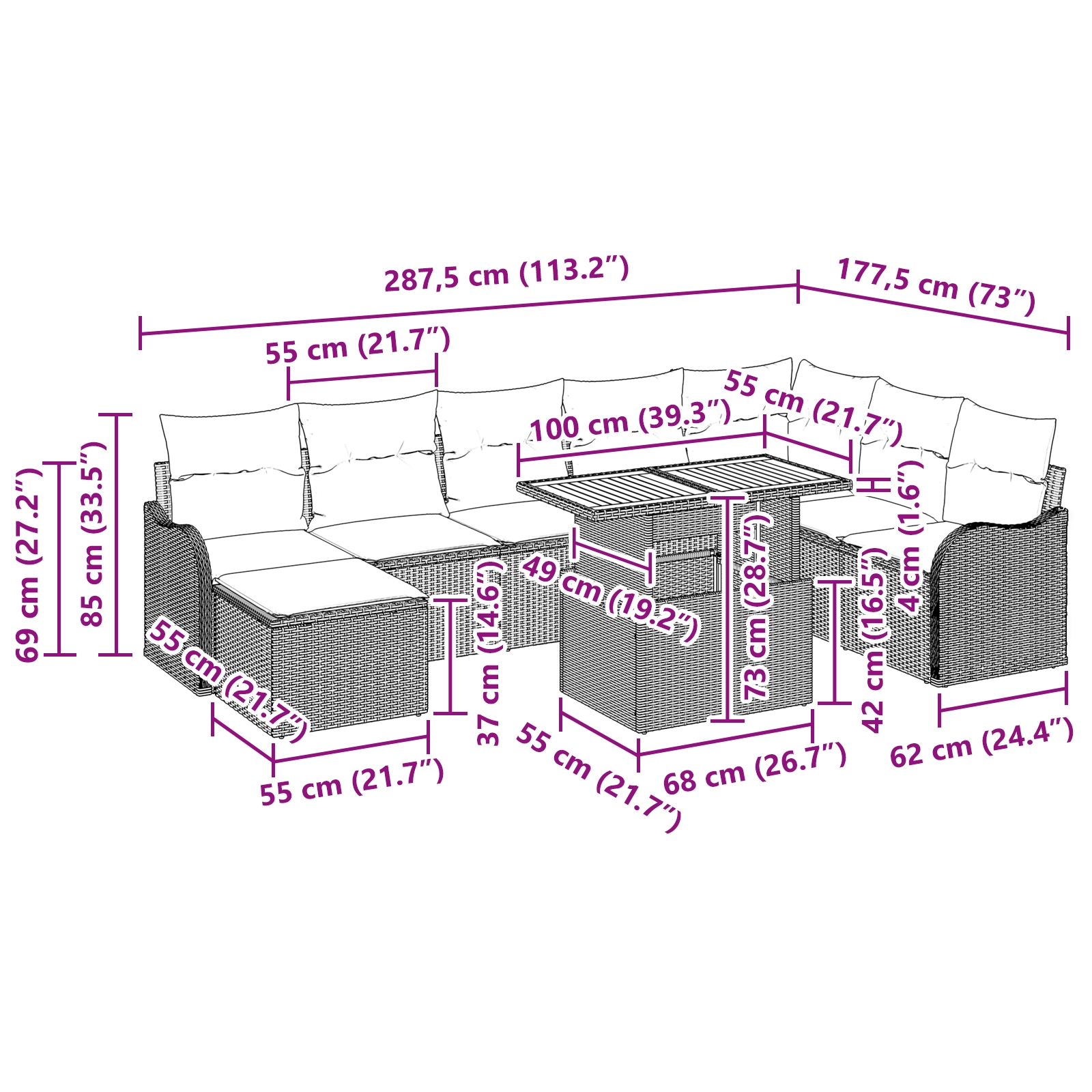 3358235 12 Set de canapele pentru grădină 9 pcs Negru Rattan poli Set de canapele pentru grădină 9 pcs Negru Rattan poli - imagine 12