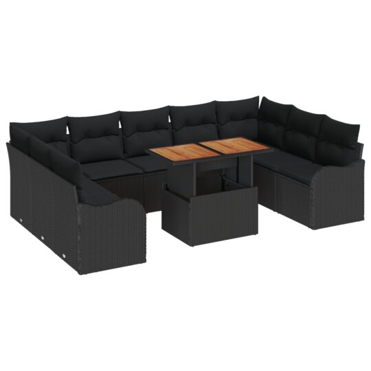 Alternative view of Set de canapele pentru grădină 10 pcs Negru Rattan poli
