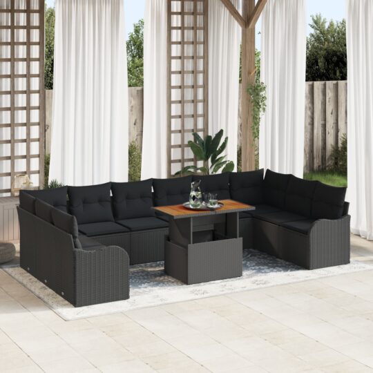 Set de canapele pentru grădină 11 pcs Negru Rattan poli