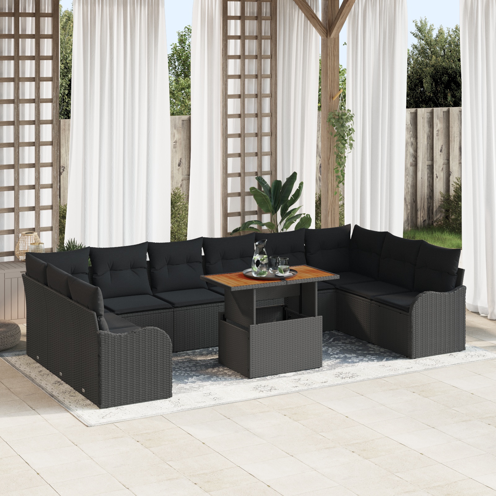 3358249 1 Set de canapele pentru grădină 11 pcs Negru Rattan poli Set de canapele pentru grădină 11 pcs Negru Rattan poli