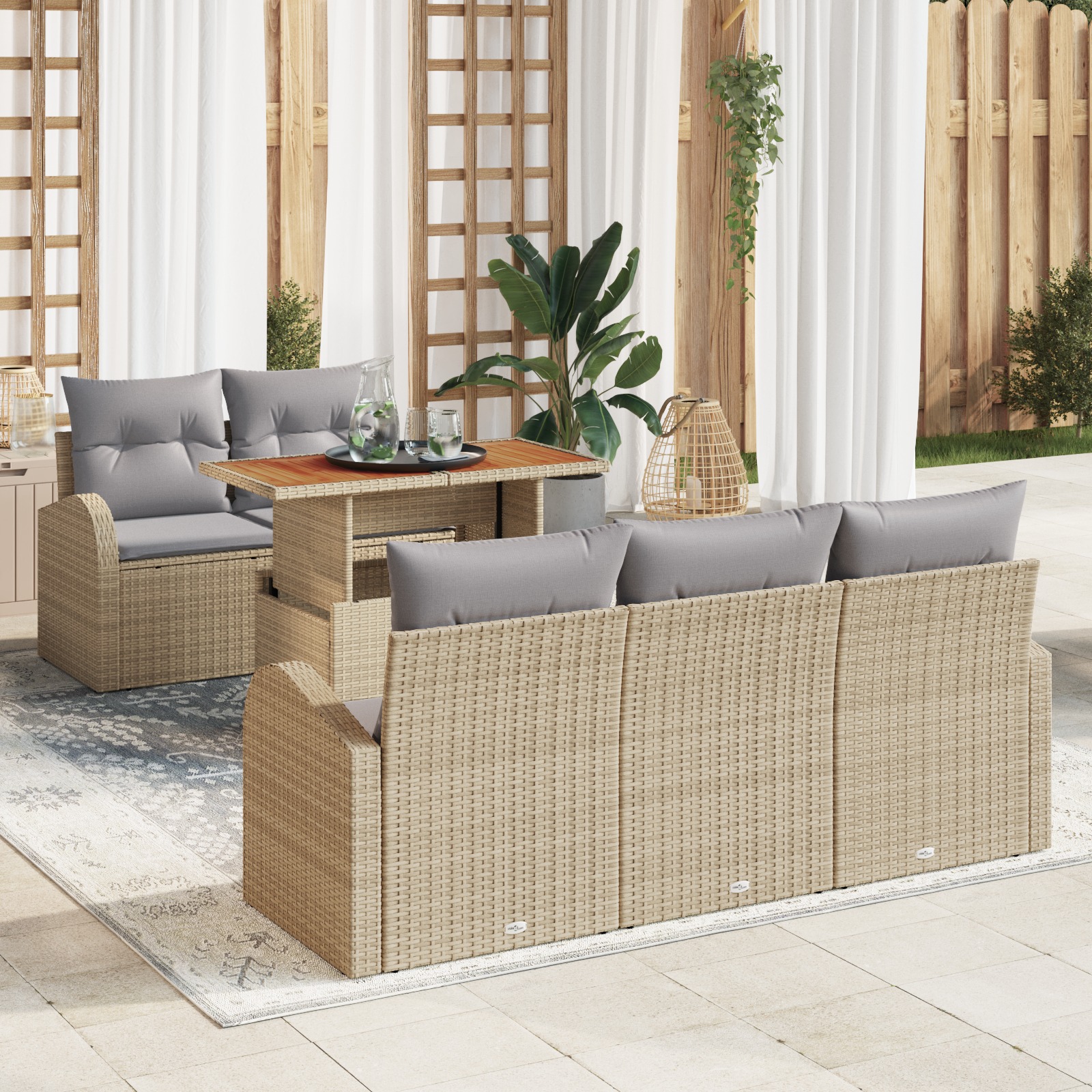 3358261 1 Set de canapele pentru grădină 6 pcs Bej Rattan poli Set de canapele pentru grădină 6 pcs Bej Rattan poli