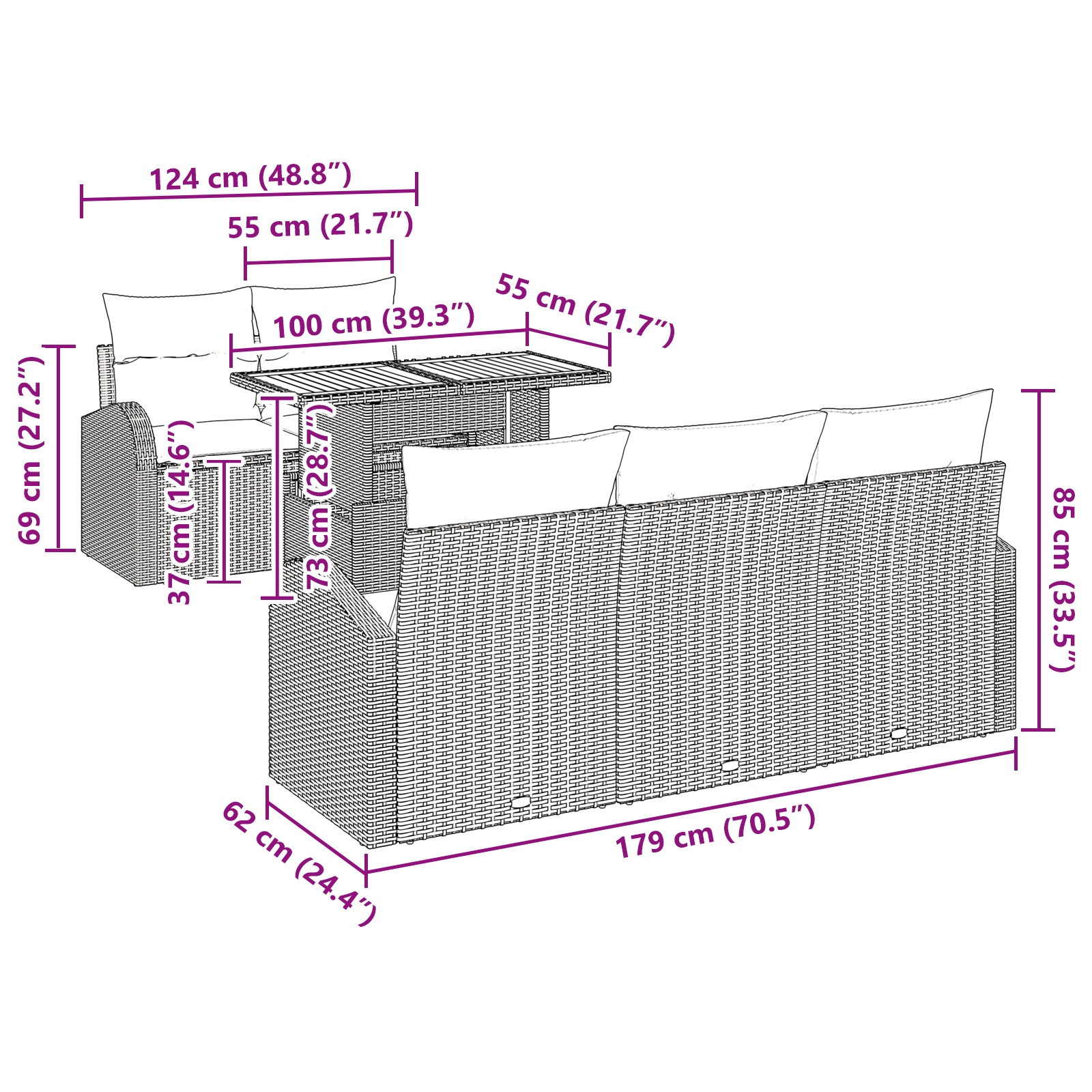 3358261 13 Set de canapele pentru grădină 6 pcs Bej Rattan poli Set de canapele pentru grădină 6 pcs Bej Rattan poli - imagine 13