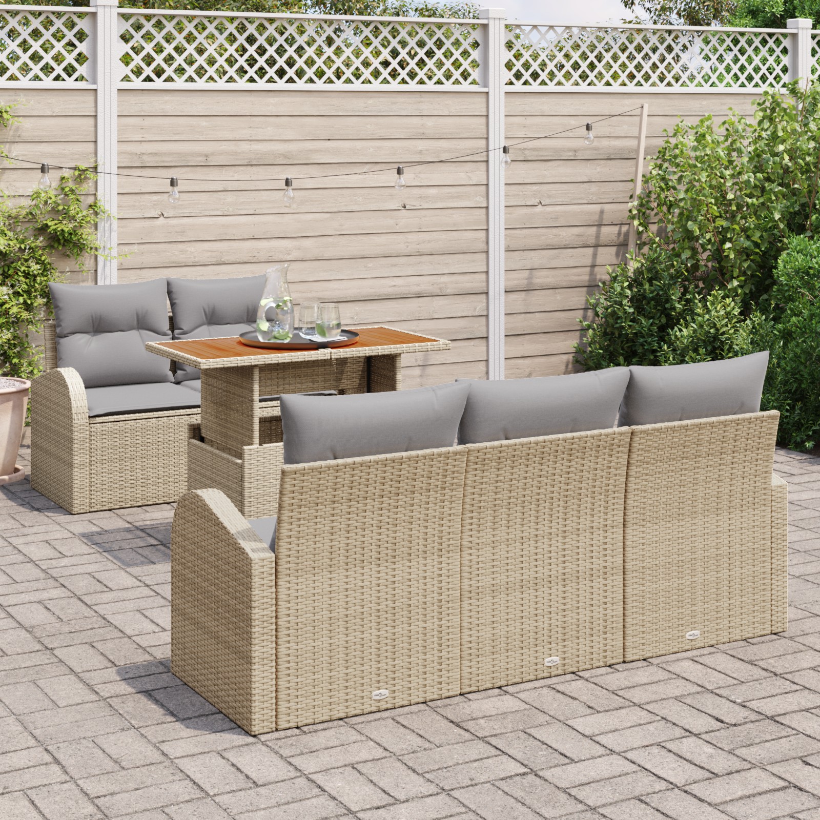 3358261 3 Set de canapele pentru grădină 6 pcs Bej Rattan poli Set de canapele pentru grădină 6 pcs Bej Rattan poli - imagine 3