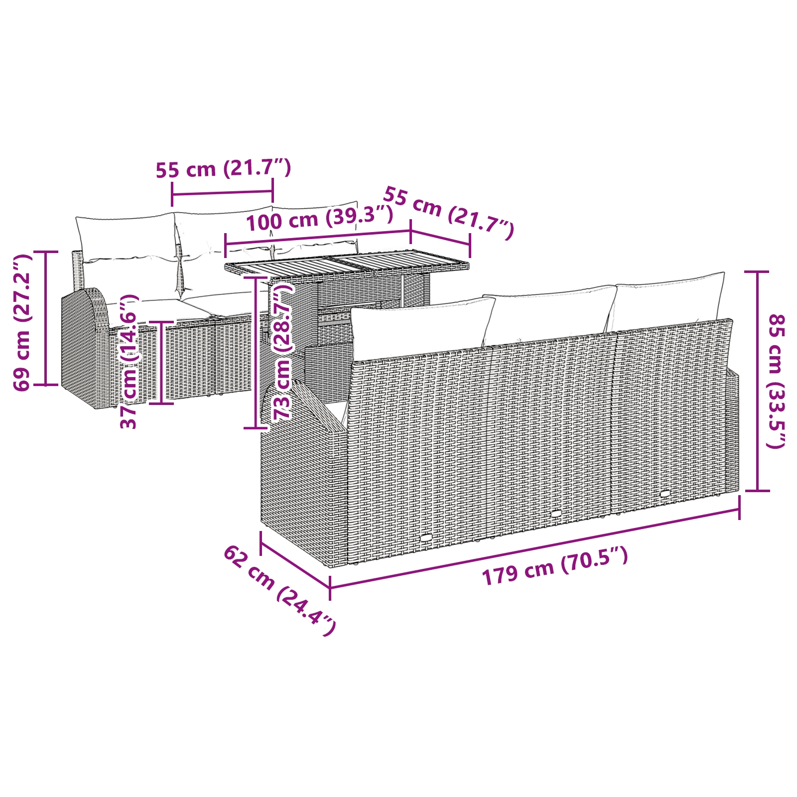 3358267 13 Set de canapele pentru grădină 7 pcs Gri Rattan poli Set de canapele pentru grădină 7 pcs Gri Rattan poli - imagine 13