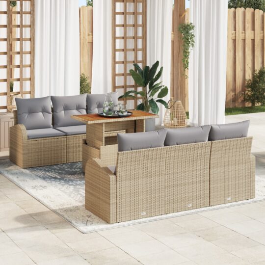 Set de canapele pentru grădină 7 pcs Bej Rattan poli