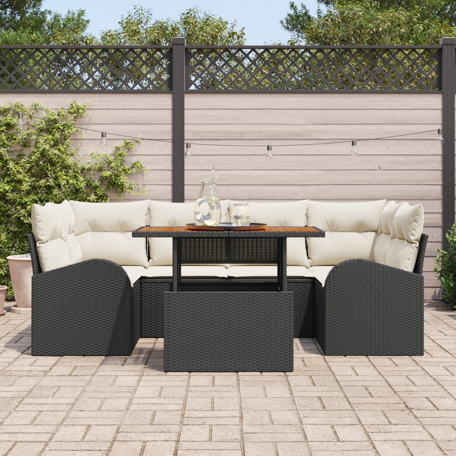 3358273 3 Set de canapele pentru grădină 7 pcs Negru Rattan poli Set de canapele pentru grădină 7 pcs Negru Rattan poli - imagine 3