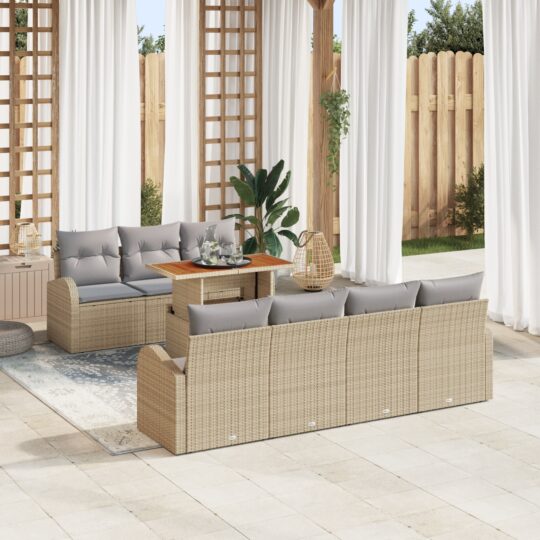 Set de canapele pentru grădină 8 pcs Bej Rattan poli