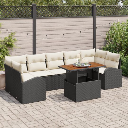 Set de canapele pentru grădină 8 pcs Negru Rattan poli