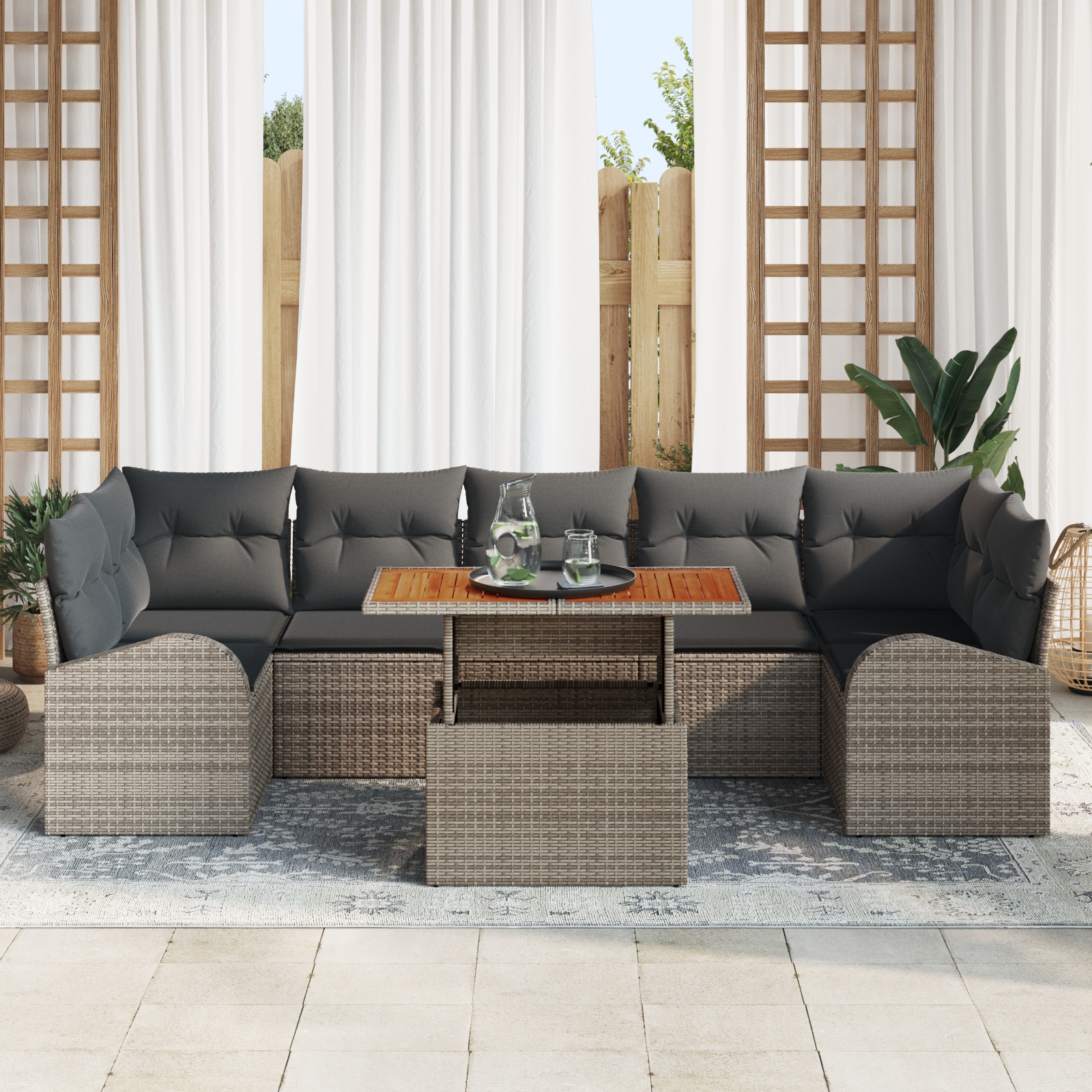 3358288 3 Set de canapele pentru grădină 8 pcs Gri Rattan poli Set de canapele pentru grădină 8 pcs Gri Rattan poli - imagine 3