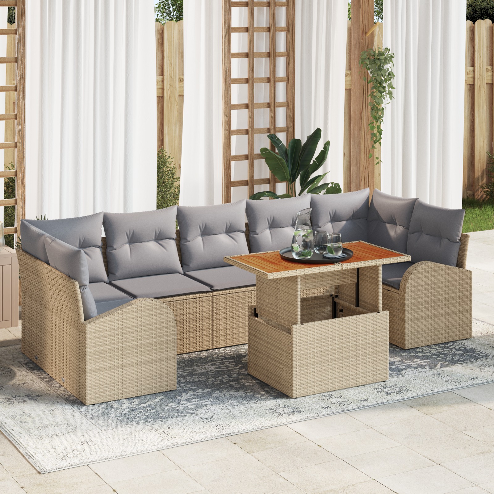 3358289 1 Set de canapele pentru grădină 8 pcs Bej Rattan poli Set de canapele pentru grădină 8 pcs Bej Rattan poli