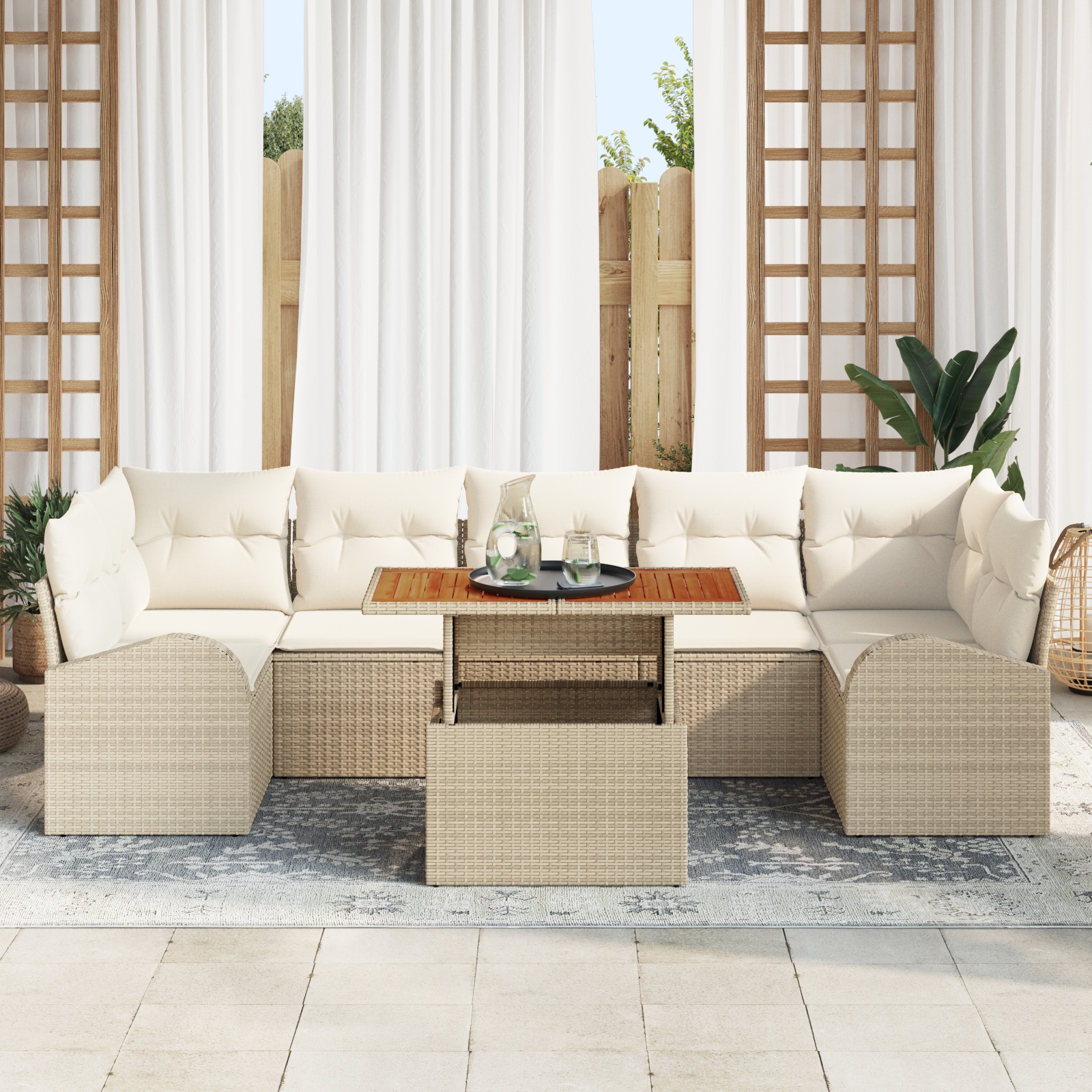 3358290 3 Set de canapele pentru grădină 8 pcs Bej Rattan poli Set de canapele pentru grădină 8 pcs Bej Rattan poli - imagine 3