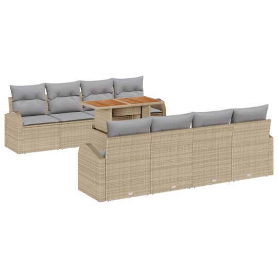 3358296 2 Set de canapele pentru grădină 9 pcs Bej Rattan poli 3358296 2