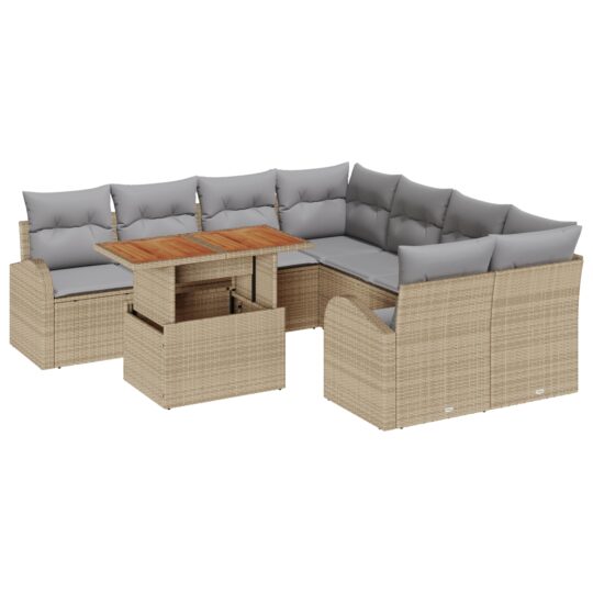 3358303 2 Set de canapele pentru grădină 9 pcs Bej Rattan poli 3358303 2