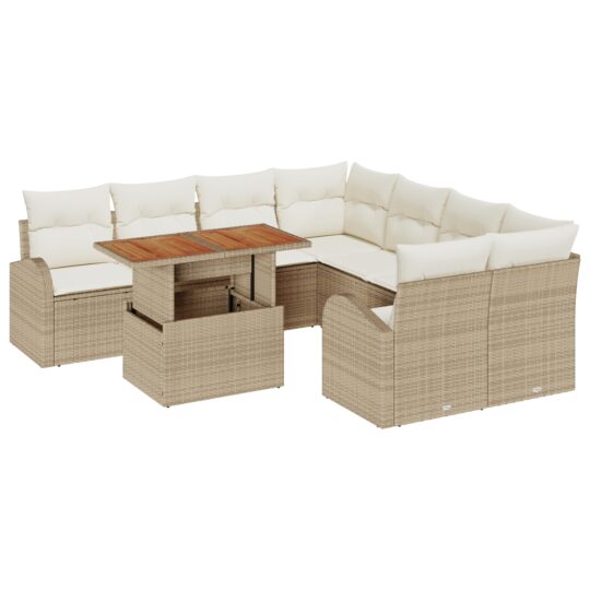 3358304 2 Set de canapele pentru grădină 9 pcs Bej Rattan poli 3358304 2
