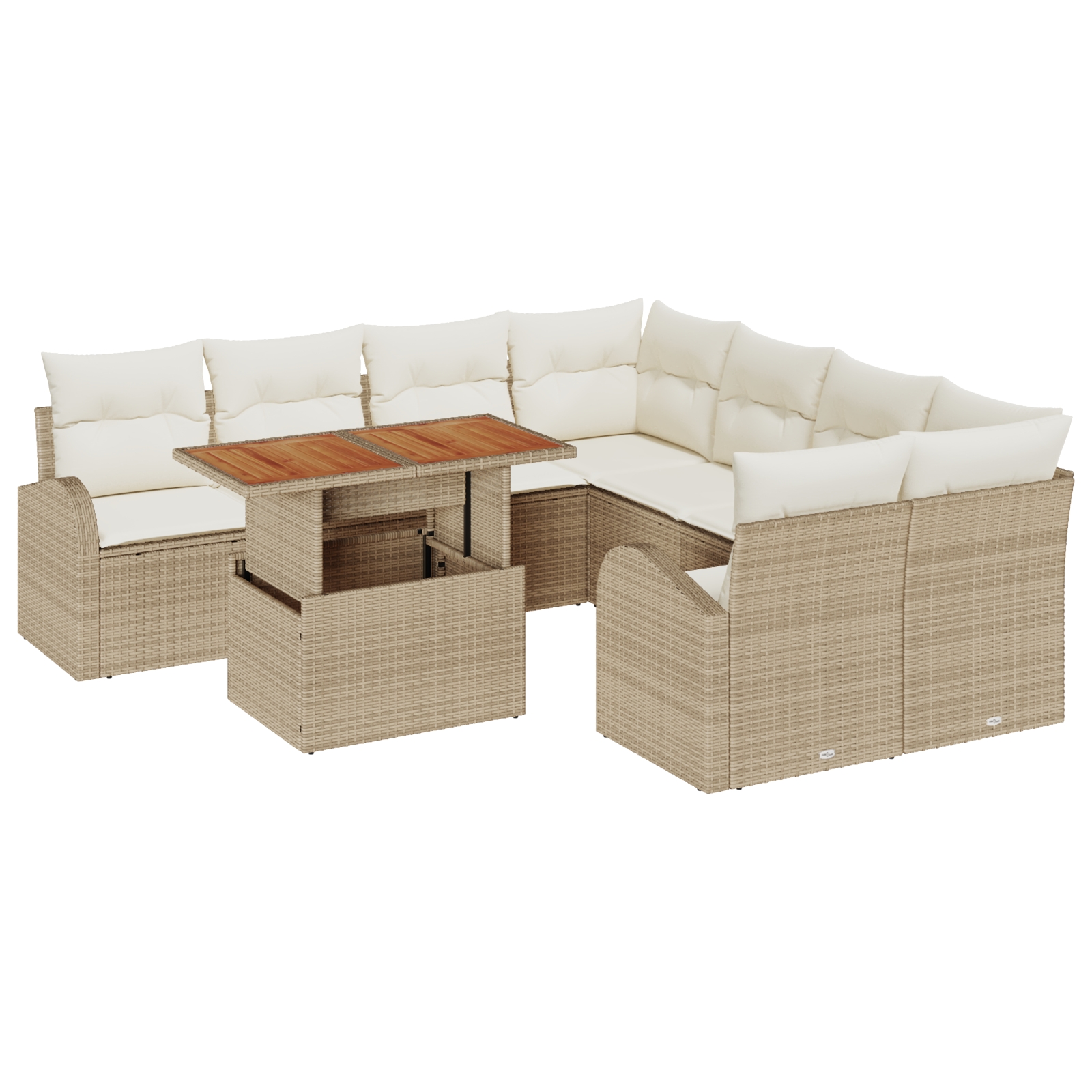 3358304 2 Set de canapele pentru grădină 9 pcs Bej Rattan poli Set de canapele pentru grădină 9 pcs Bej Rattan poli - imagine 2