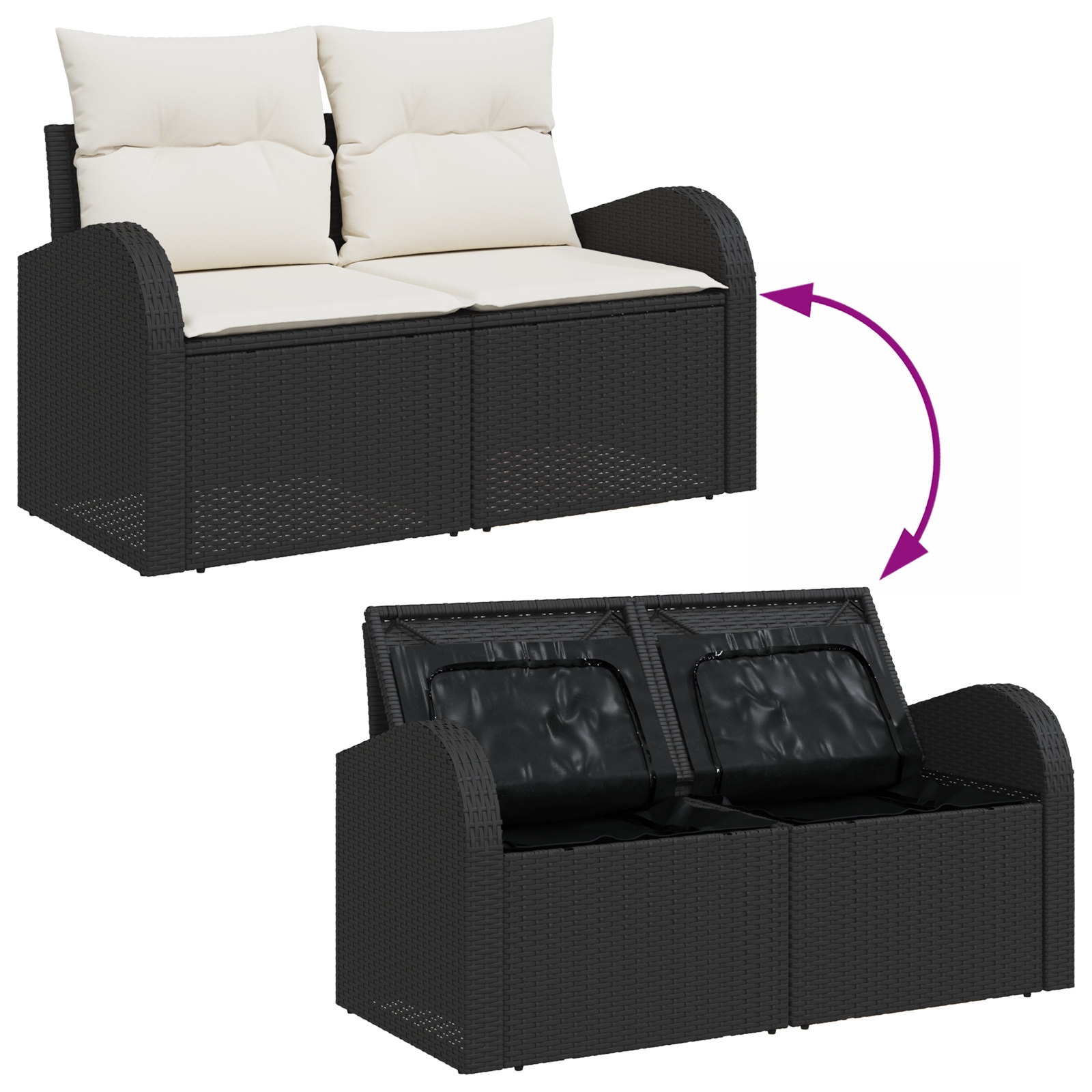 3358308 11 Set de canapele pentru grădină 6 pcs Negru Rattan poli Set de canapele pentru grădină 6 pcs Negru Rattan poli - imagine 11