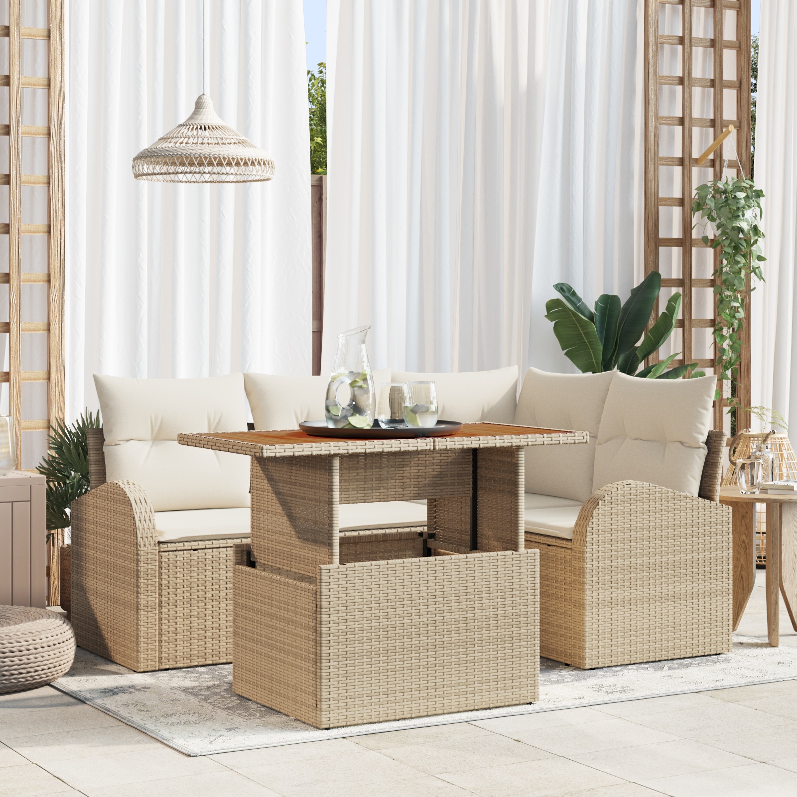 3358318 1 Set de canapele pentru grădină 5 pcs Bej Rattan poli Set de canapele pentru grădină 5 pcs Bej Rattan poli
