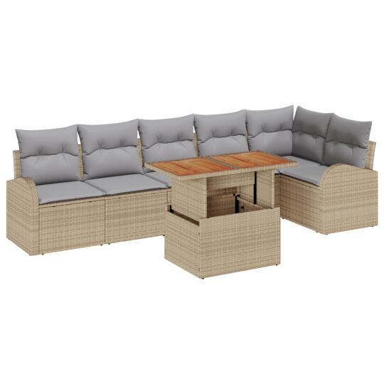 Alternative view of Set de canapele pentru grădină 7 pcs Bej Rattan poli
