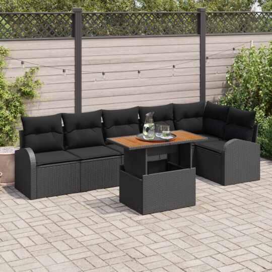 Set de canapele pentru grădină 7 pcs Negru Rattan poli