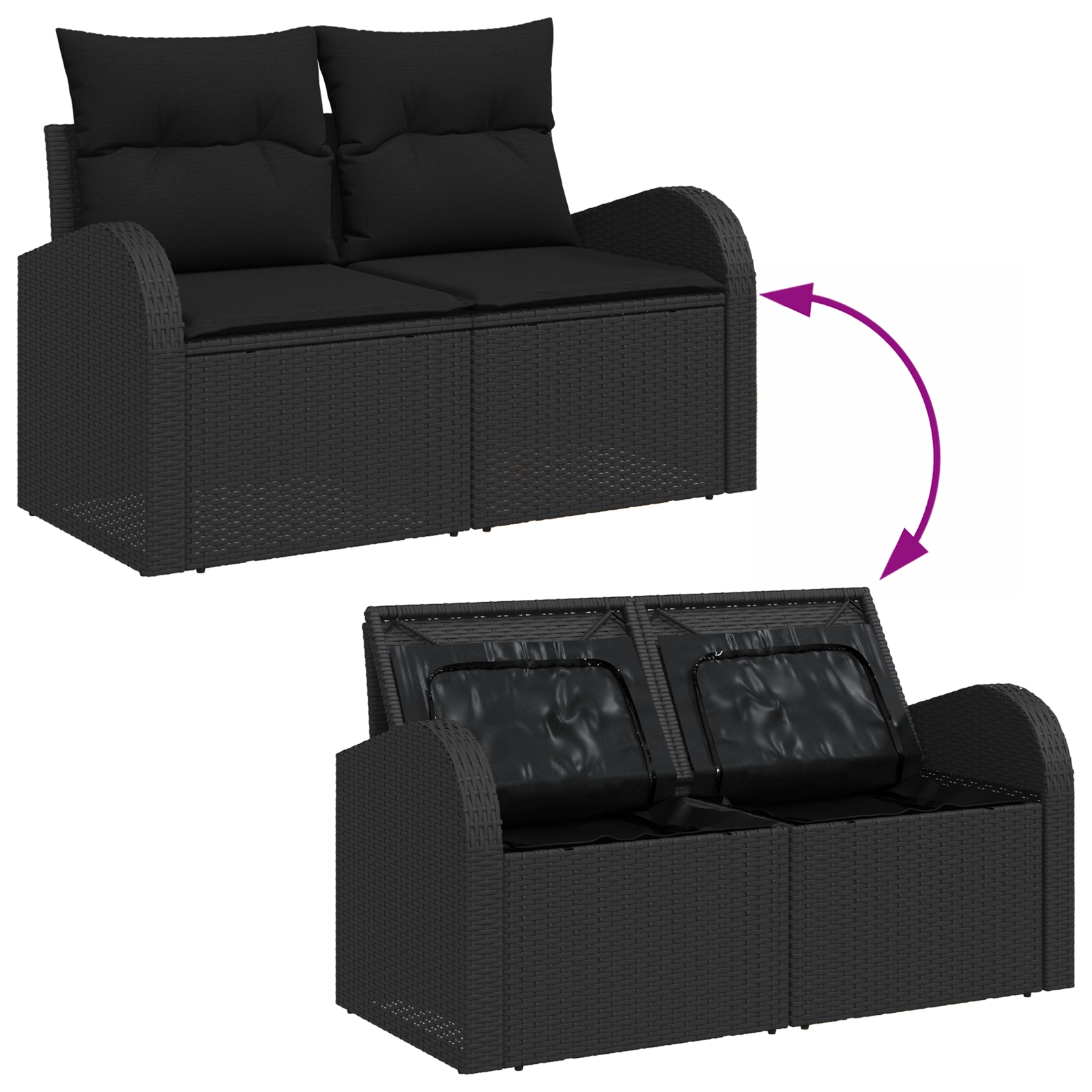 3358333 11 Set de canapele pentru grădină 7 pcs Negru Rattan poli Set de canapele pentru grădină 7 pcs Negru Rattan poli - imagine 11