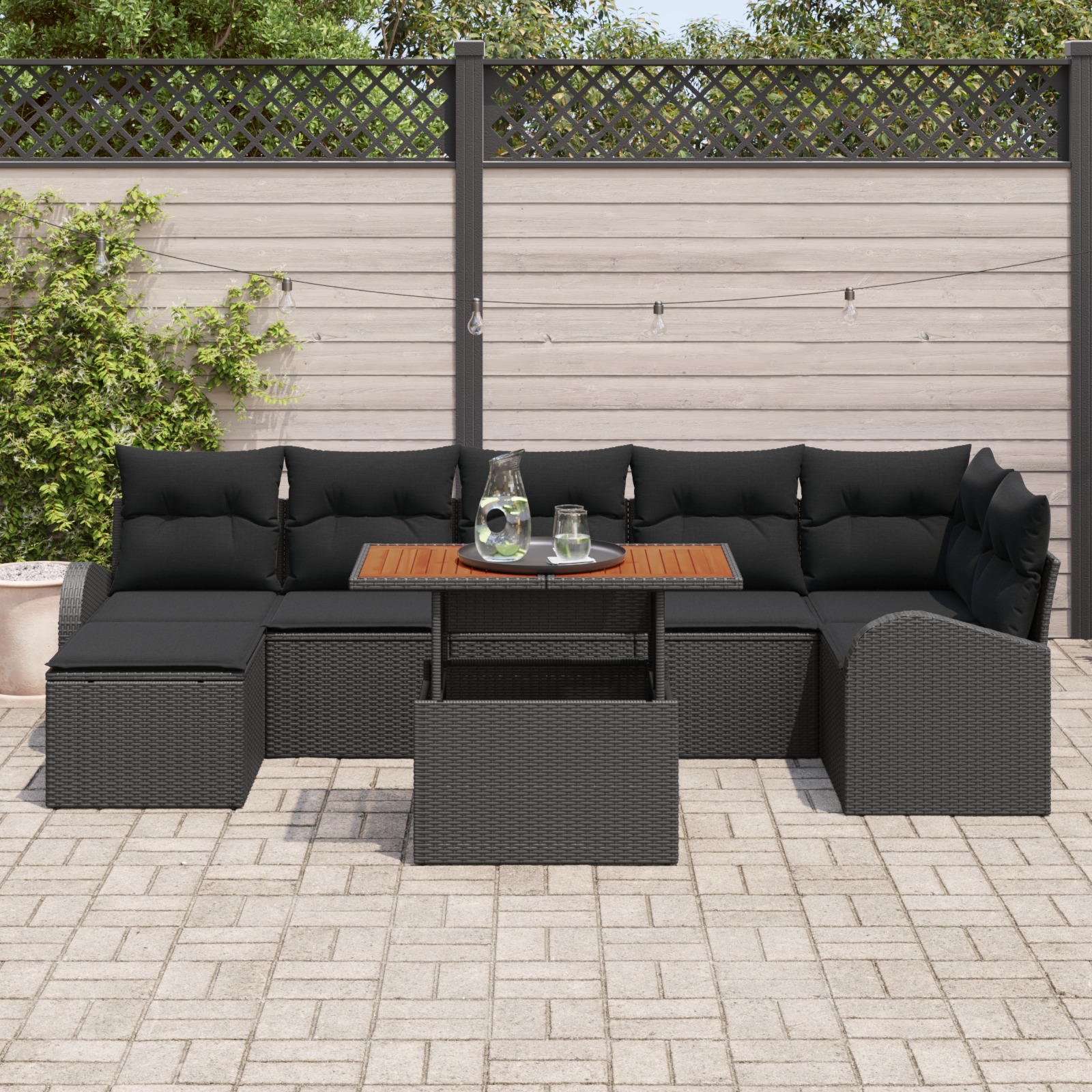 3358354 3 Set de canapele pentru grădină 8 pcs Negru Rattan poli Set de canapele pentru grădină 8 pcs Negru Rattan poli - imagine 3