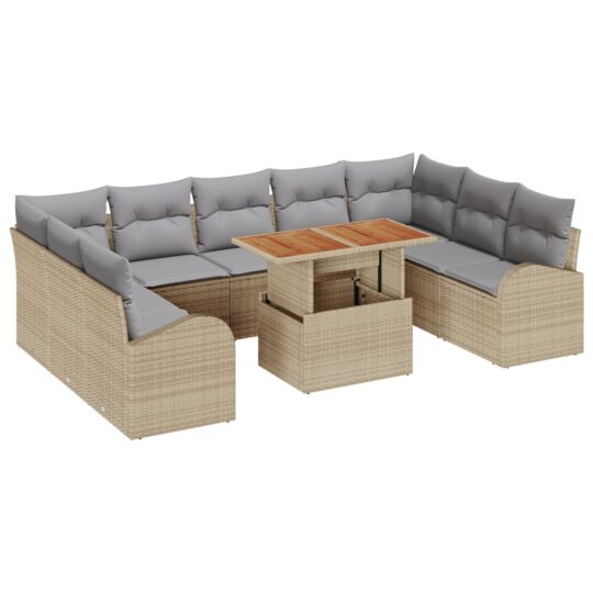 Alternative view of Set de canapele pentru grădină 10 pcs Bej Rattan poli
