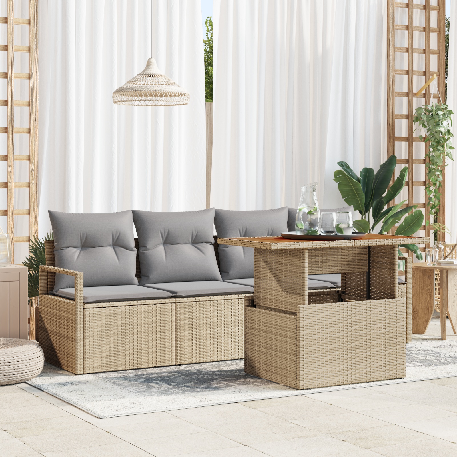 3358380 1 Set de canapele pentru grădină 5 pcs Bej Rattan poli Set de canapele pentru grădină 5 pcs Bej Rattan poli