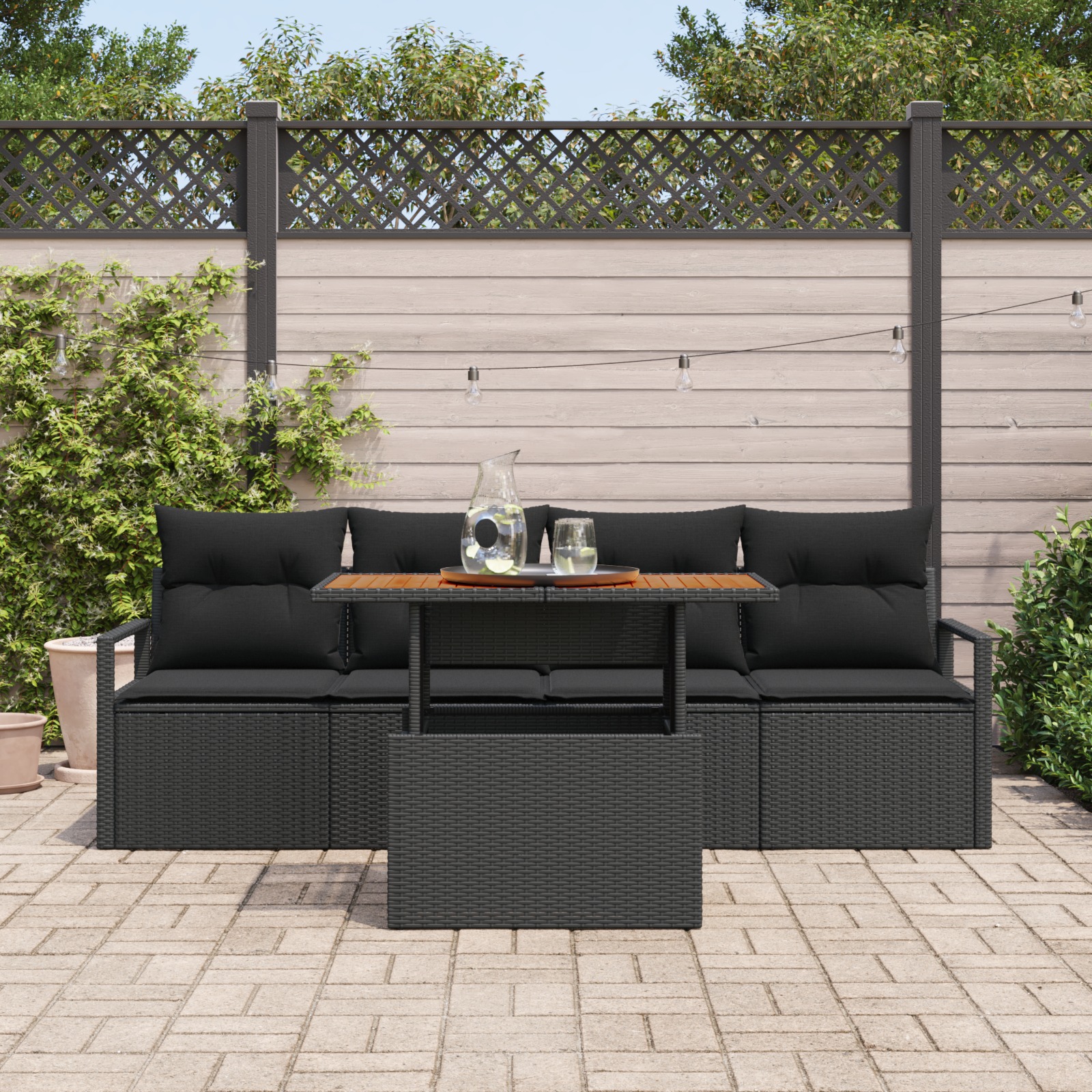 3358382 3 Set de canapele pentru grădină 5 pcs Negru Rattan poli Set de canapele pentru grădină 5 pcs Negru Rattan poli - imagine 3